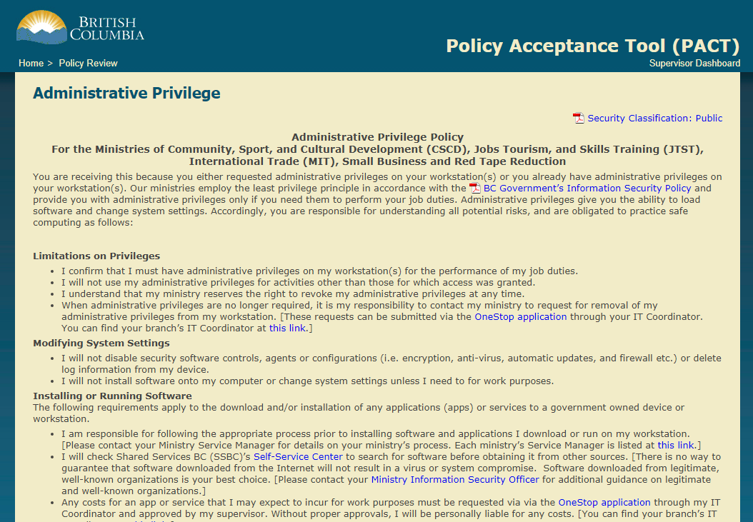 admin privilege policy